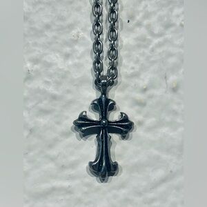 Vintage Silver Tone Cross Pendant Necklace